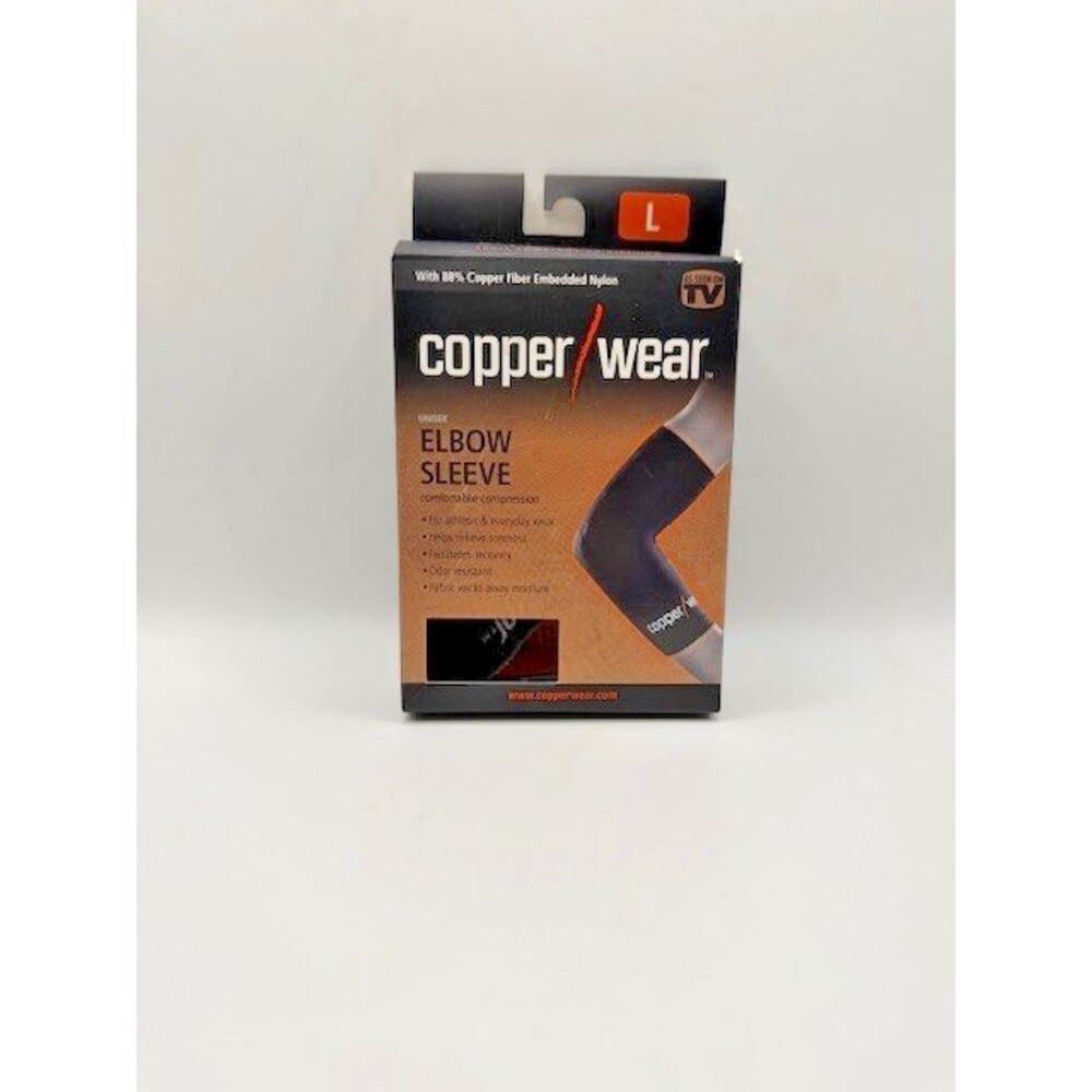 Copper Wear Elbow Sleeve Compression Support Brace Large Black Unisex Pain Relie
